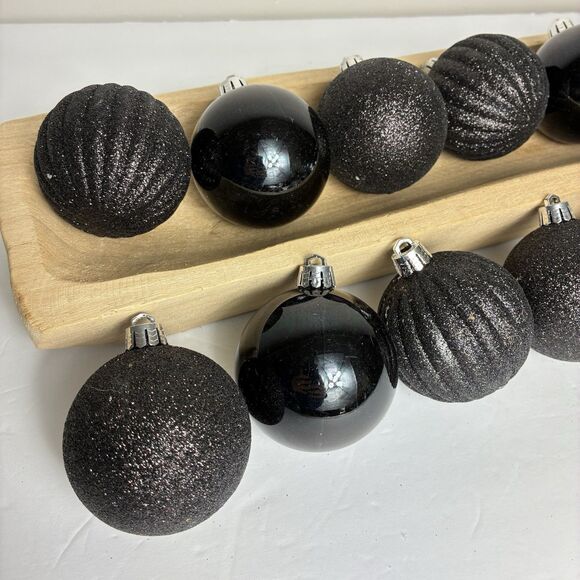 11 Pc Black Mix Solid Glitter Shatterproof Dark Christmas Ball Ornaments 3” - Picture 3 of 4
